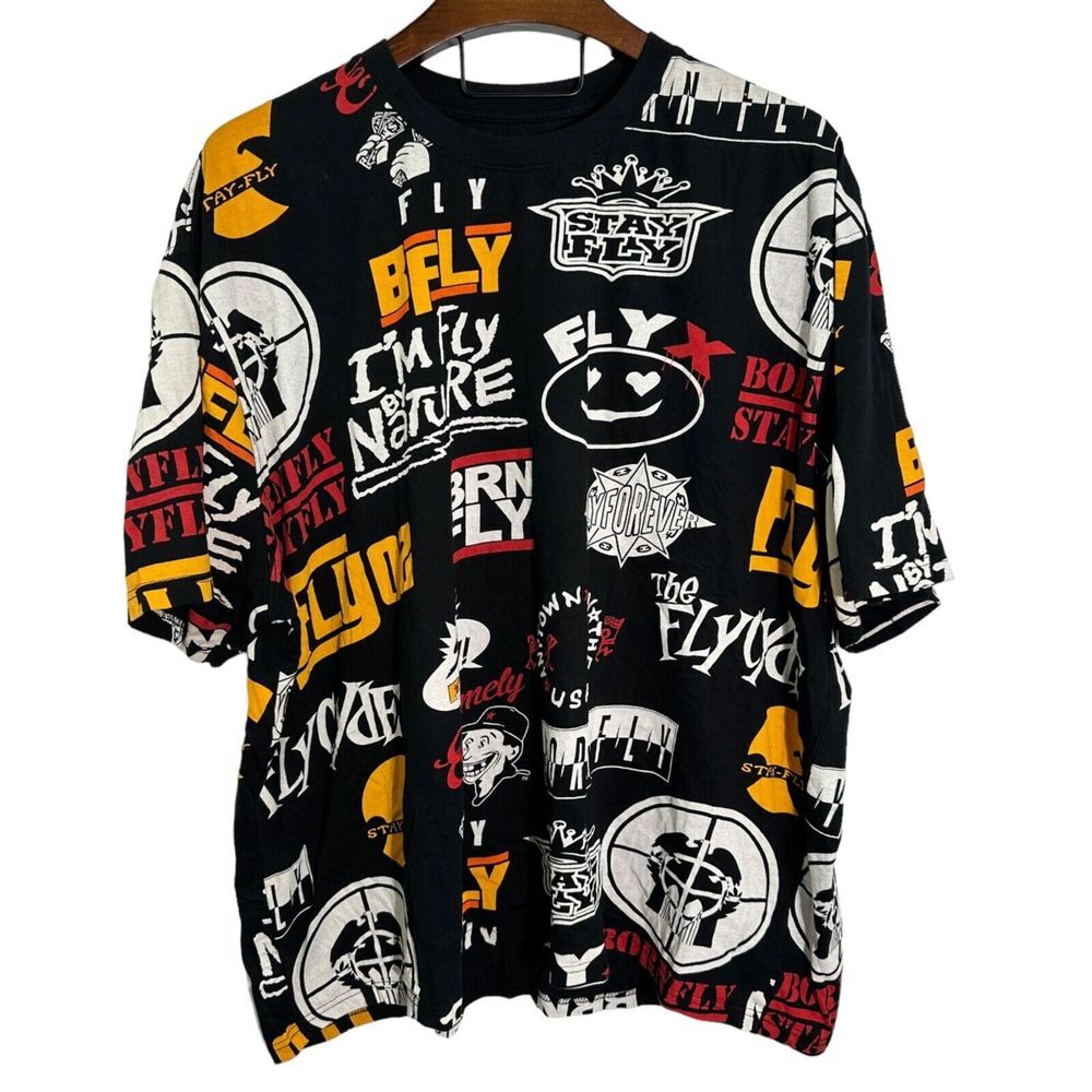 BORN FLY Black AOP Graphic All Over Print Short Sleeve T-Shirt Y2K Size 5XL